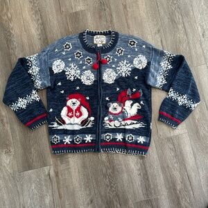 Women’s Holiday Ugly Sweater Polar Bear Snowflake -Blue/White/Red Heirloom